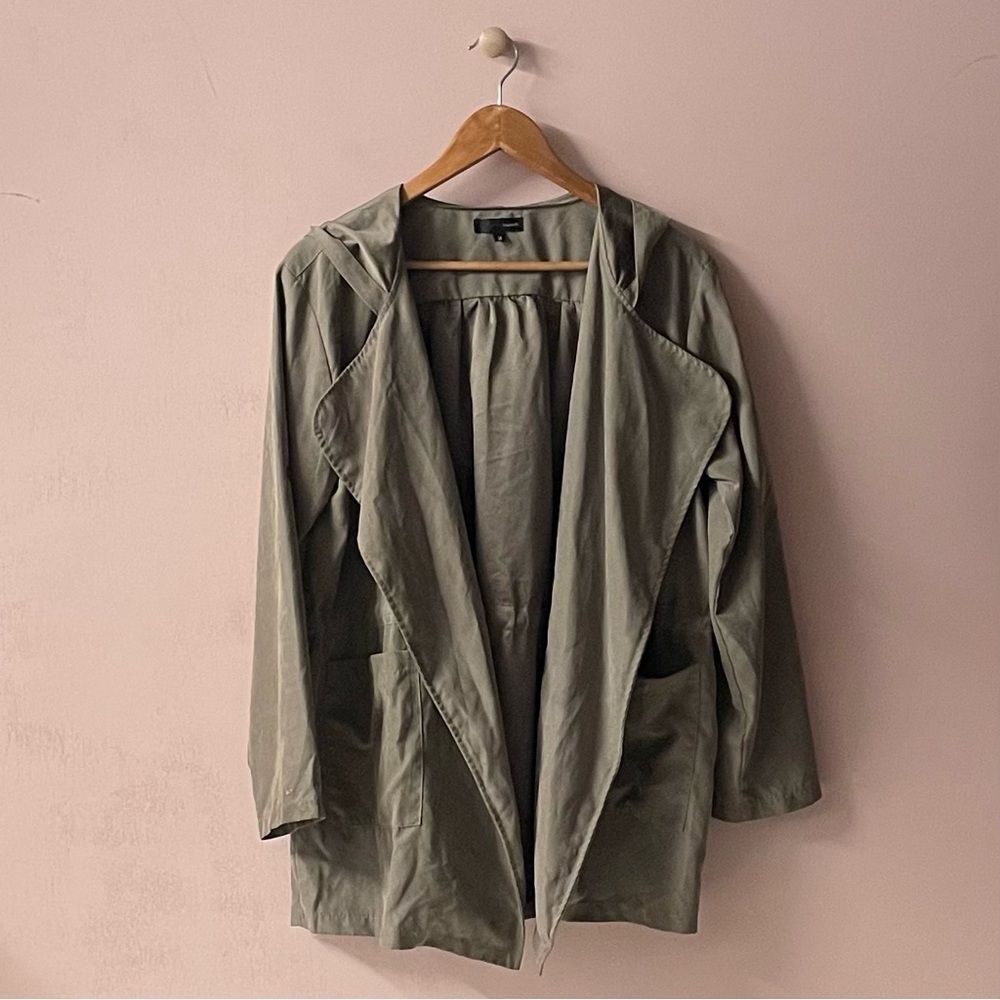 Olive Green Lightweight Hooded Open-Front Jacket Size M GUC